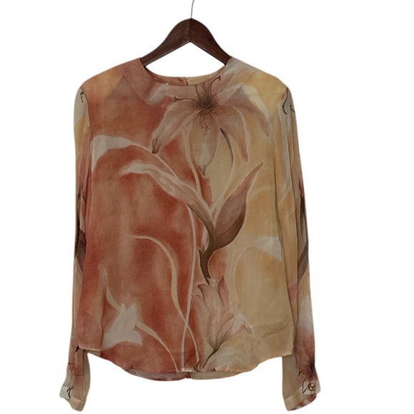 Vintage Peach & Cream Floral Structured Blouse Carlo Moda Size 10 - Picture 1 of 4